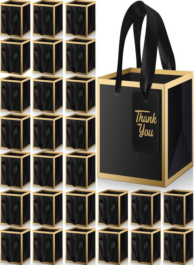 Kolldenn 100 Pcs Small Gift Bags with Handles Metallic Paper Square Wedding Favor Bags Bulk with DIY Blank Thank You Tags for Birthday Bridal Shower Party Favor (4 x 4 x 4 Inches,Black) - Image 1